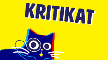 Kritikat. Gele achtergrond met zwarte kat.