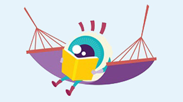 Illustratie van een oog dat een boek leest in een hangmat.