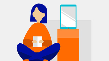 Illustratie van vrouw met smartphone op een standaard