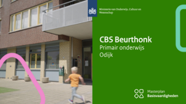 CBS Beurthonk, primair onderwijs in Odijk, met schoolgebouw en spelend kind op de voorgrond.